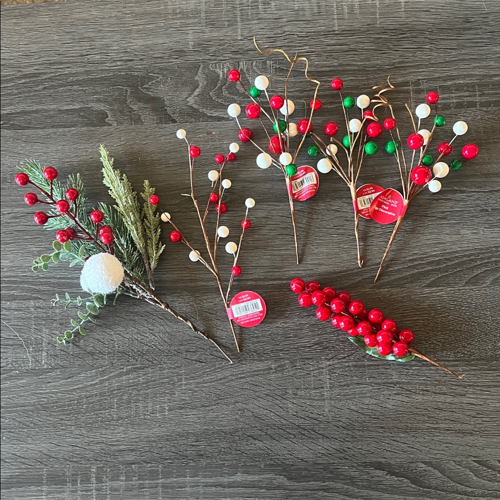 Festive Red and Green Holiday Berry Picks